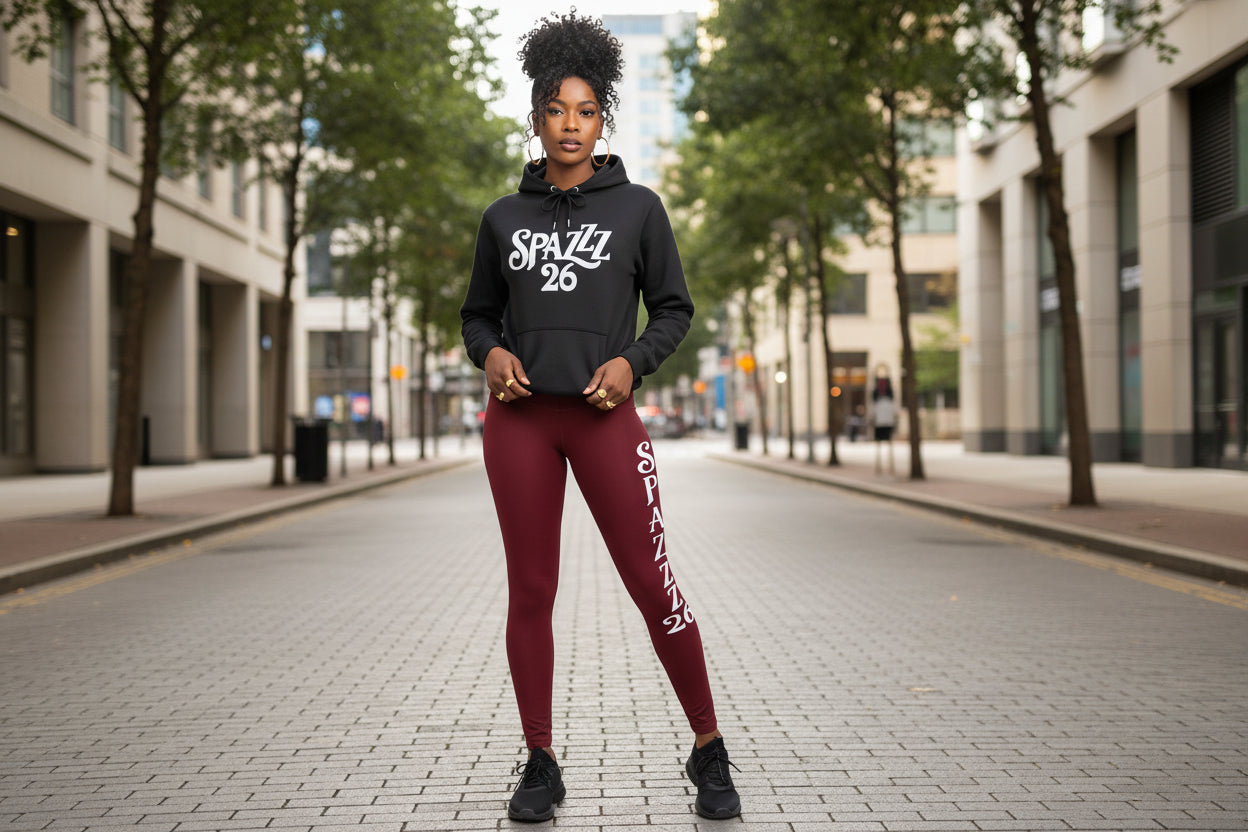 Spazzz26 Hoodie w/Leggings 2pc Set Black n Burgundy