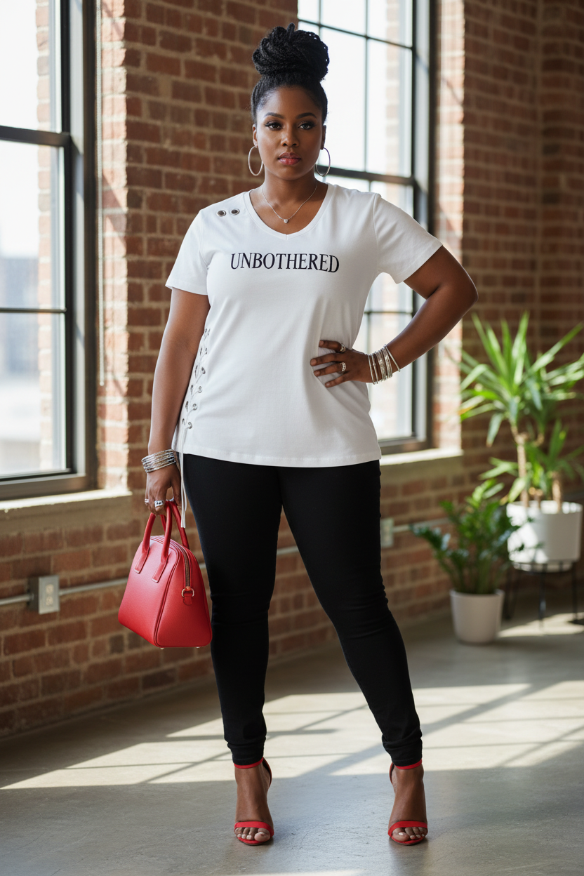 Unbothered De Luxe Lace-Up V-Neck Tee