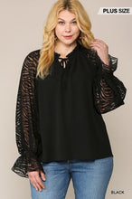 Load image into Gallery viewer, Zebra Sleeve Ruffled Neck Bubble Crepe Blouse
