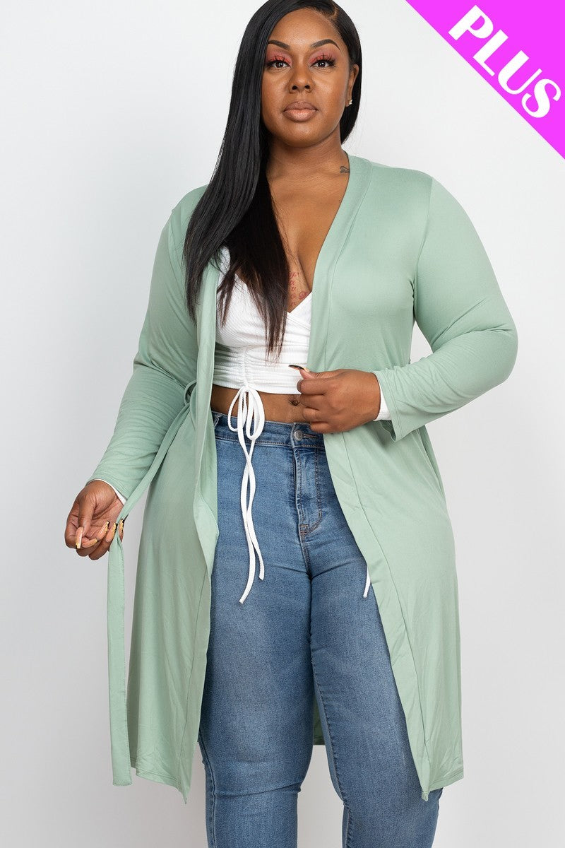 3 COLORS | PLUS SIZE | Long Sleeves Belted Cardigan