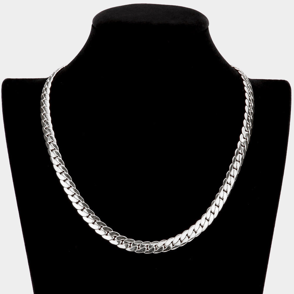 18 INCH, 8MM STAINLESS STEEL METAL CHAIN NECKLACE
