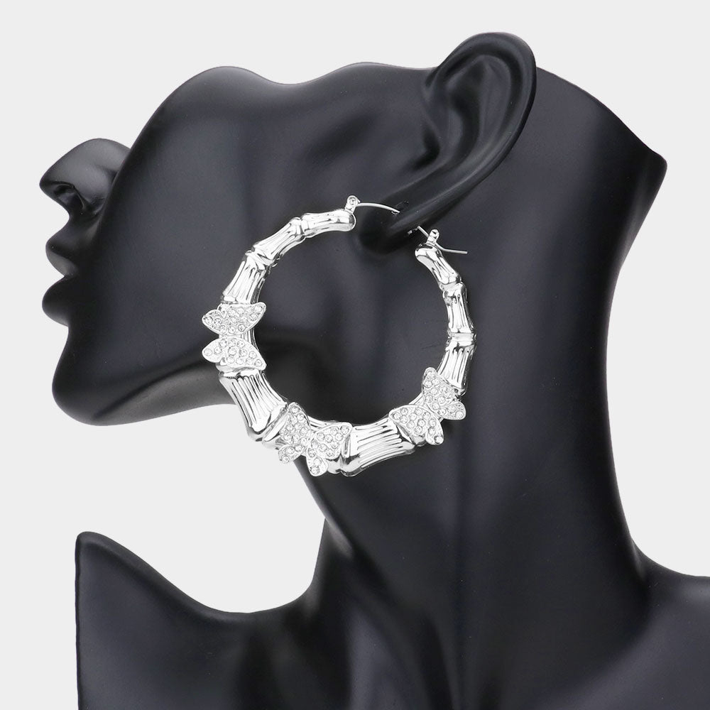 RHINESTONE TRIPLE BUTTERFLY METAL BAMBOO HOOP | SBH007